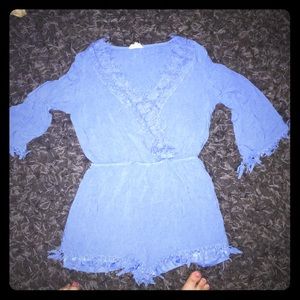 Summery “Tea n Cup” blue romper. SZ S